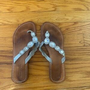 Women's Jeweled and Beaded Silver Sandals by Mystique 9
